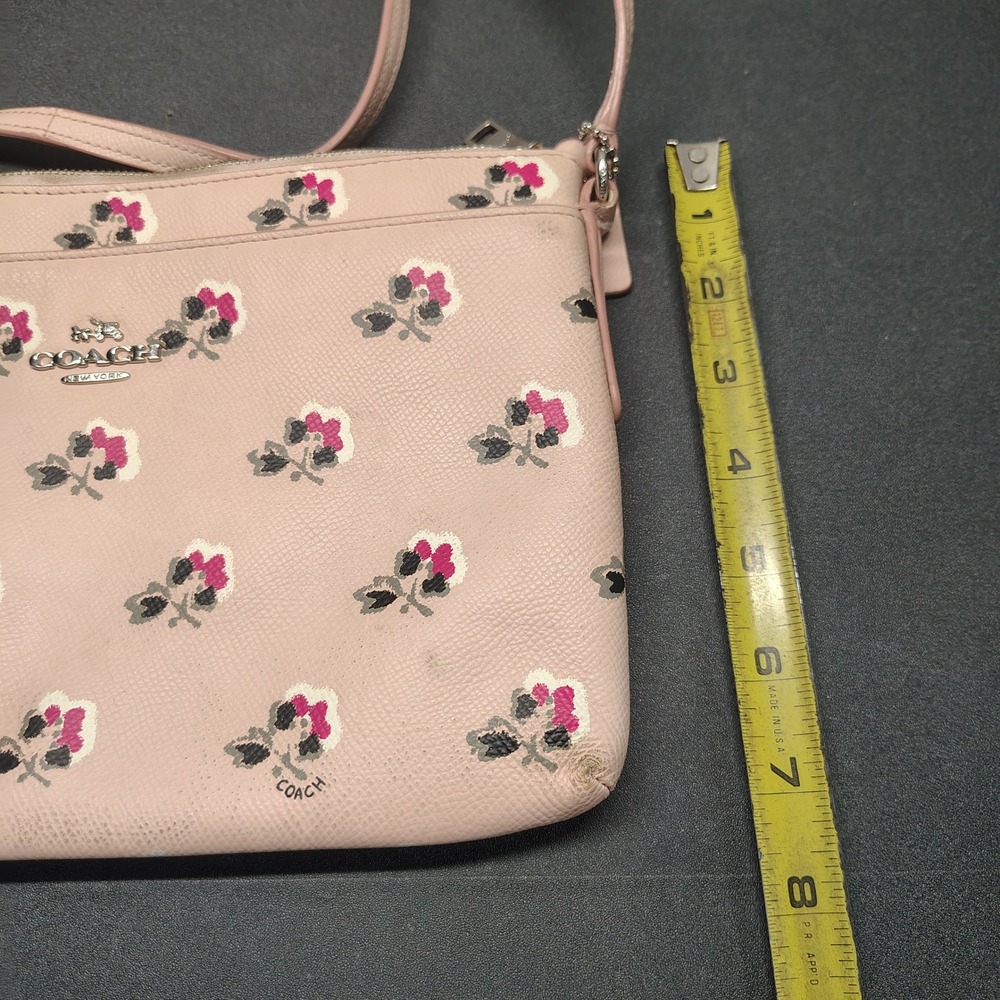 Coach Crossbody Bag Women Small Pink Floral Print Pebbled Leather Purse - Picture 6 of 9